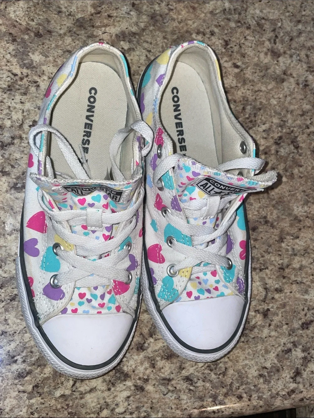 Converse Kids White Canvas Sneakers with Multicolor Hearts